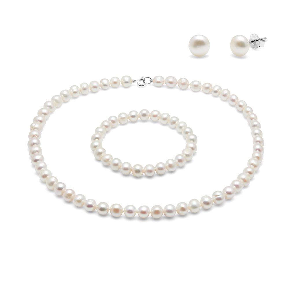 Kyoto Pearl Sets 925 Silver White Freshwater Potato Pearl Complete Set with 925 Silver SHM19C50