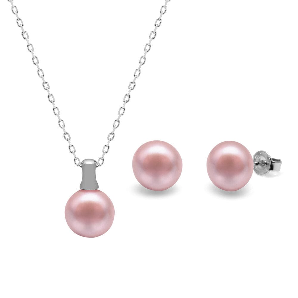 Kyoto Pearl Sets Pink / 925 Silver Freshwater Pearl Bale Pendant & Button Studs Set with 925 Sterling Silver TKKP041